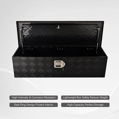 FGJQEFG 39 Inch Aluminum Heavy Duty Truck Bed Tool Box Truck Car Outdoor Trailer Pickup Toolbox, RV Storage Organizer Trailer Storage Tool Box w/Lock & Keys, 5 Bar Tread, Black (39"X13"X10")