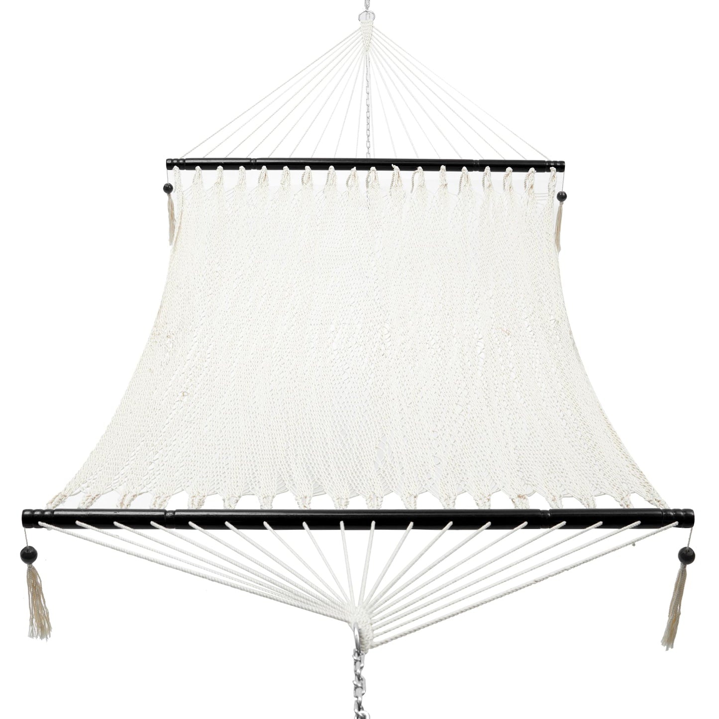 PNAEUT 2 Person Rope Hammocks for Outside, Handwoven Double Caribbean Hammock with Spreader Bar for Outdoor Indoor, Max 600 lbs Capacity (Cream)