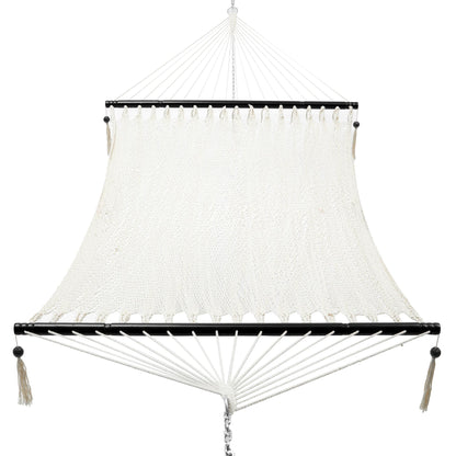 PNAEUT 2 Person Rope Hammocks for Outside, Handwoven Double Caribbean Hammock with Spreader Bar for Outdoor Indoor, Max 600 lbs Capacity (Cream)