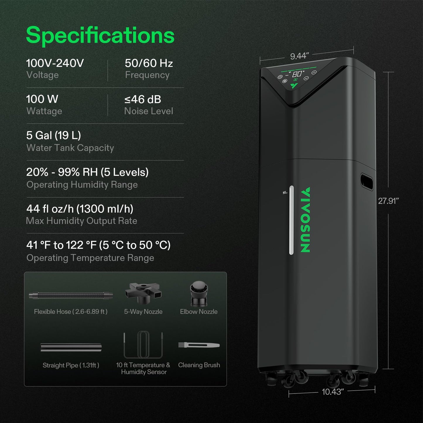 VIVOSUN AeroStream H19 Intelligent Environmental 19L Humidifier with Temp & Humidity Probe, Top Control Panel, Smart Remote Control, Designed Specifically for Use with Grow Tents