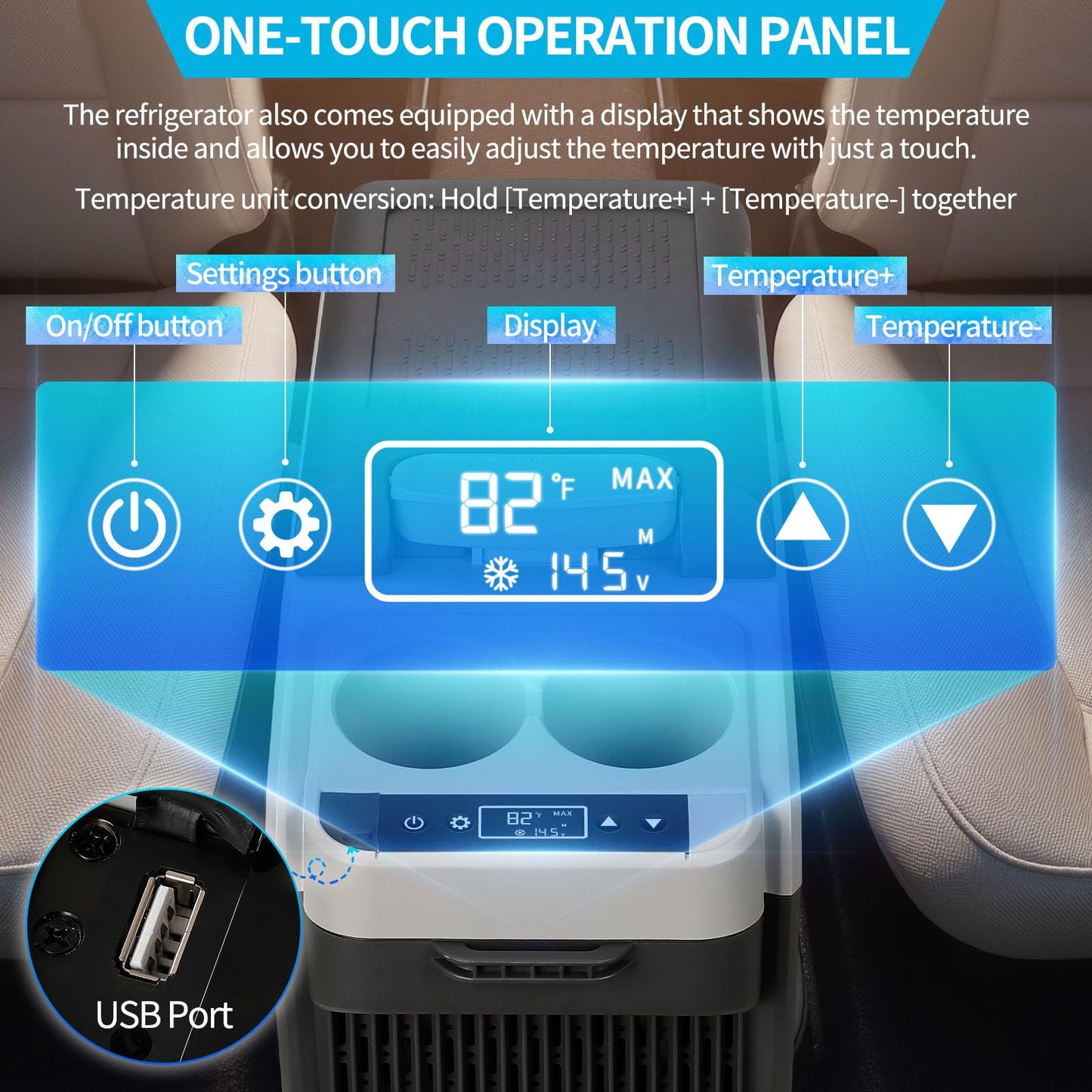 Tecnolove 12 Volt Center Console Fridge,Car Refrigerator 16QT(15L) Cooler (-4℉-50℉),Car Refrigerator RV Fridge,Portable Electric Cooler with 12/24V DC&110V AC, For MPV,RV,Van