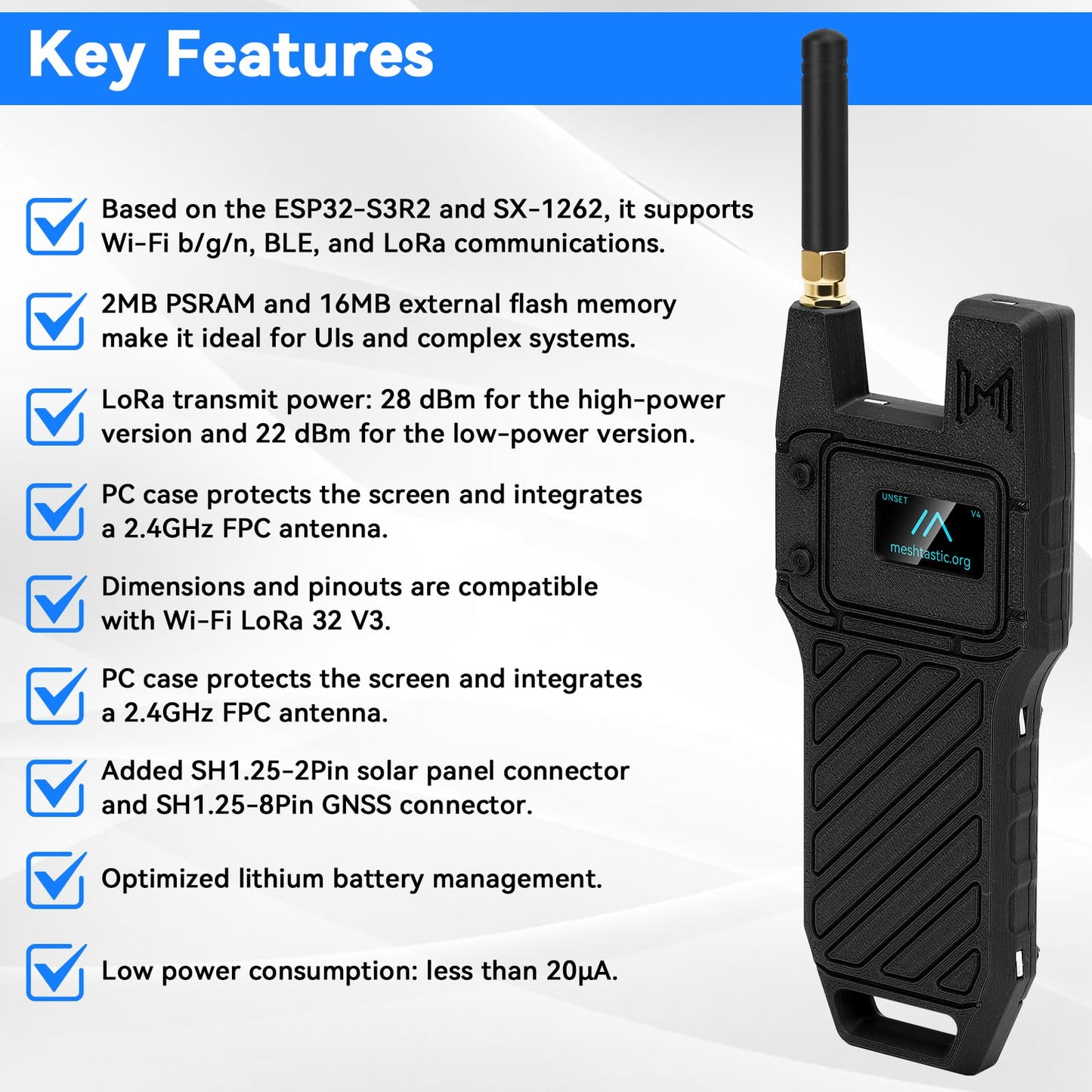 2Pcs ESP32 LoRa V4 Development Board +GPS Version +3000mAh Battery + Case Carrying ESP32-S3R2 SX1262 With 915 MHz Antenna WiFi Bluetooth 0.96” OLED LoRa V4 Devices for Ar duino LoRawan IOT (N39,Balck)