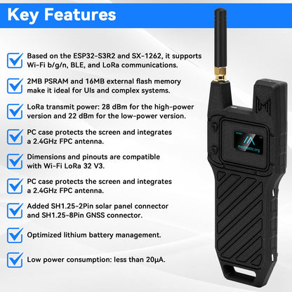 2Pcs ESP32 LoRa V4 Development Board +GPS Version +3000mAh Battery + Case Carrying ESP32-S3R2 SX1262 With 915 MHz Antenna WiFi Bluetooth 0.96” OLED LoRa V4 Devices for Ar duino LoRawan IOT (N39,Balck)
