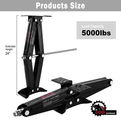 OPENROAD Set of 4 Scissor Jacks - 24" 5000lbs RV Trailer Camper Stabilizer Leveling Scissor Jacks w/Dual Power Drill Sockets & Complete Set of Mounting Hardware, Handle with High Steel, Black
