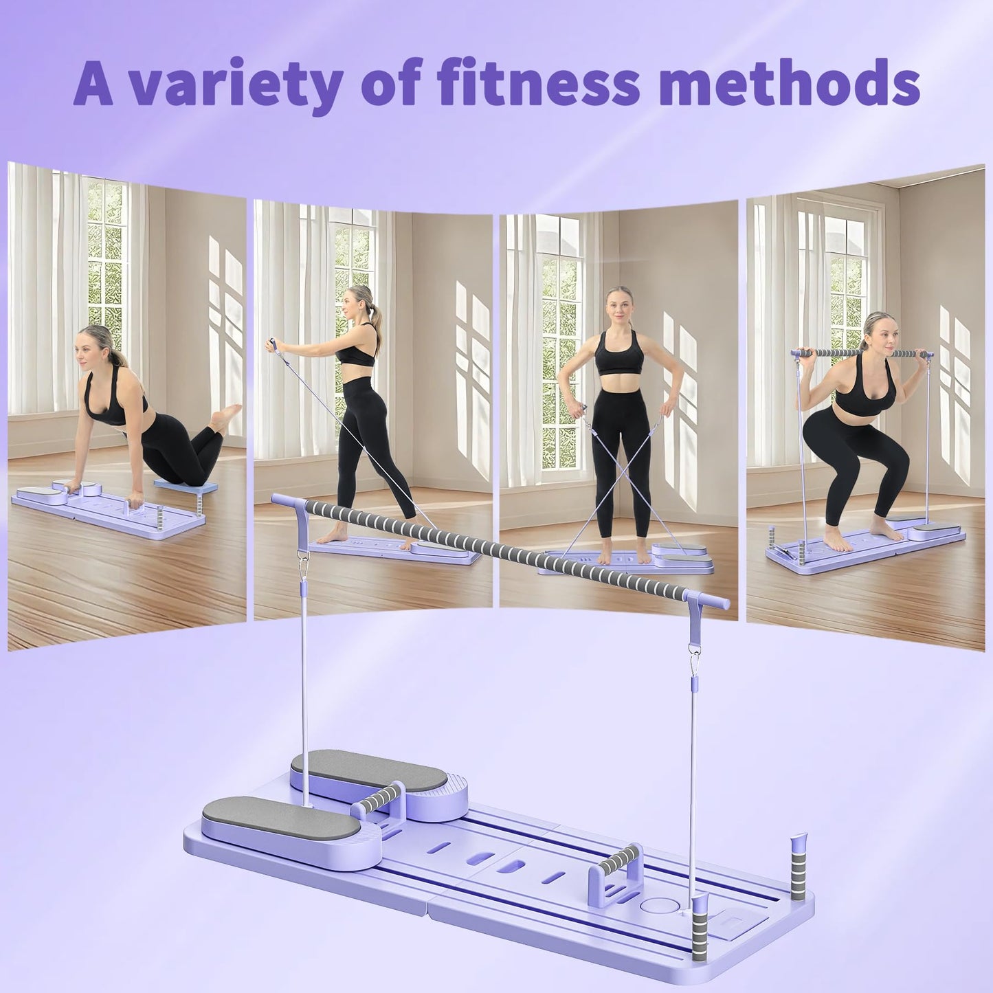 VigorEdge Pilates Board - Pilates Reformer Set, Multi-Purpose Foldable Pilates Reformer Board for Home,11 in 1 Pilates Equipment (Purple)