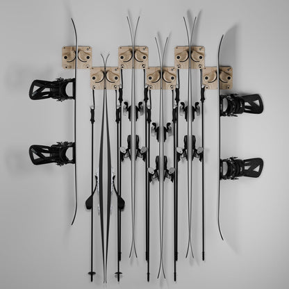 Gravity Grabber, The OG - Ski & Snowboard Wall Mount, Indoor Garage & Home Storage Organizer, Damage-Free Grip, Holds Skis/Boards/Poles/More, Space-Saving Premium Gear Rack, (Wood 6-Pack)