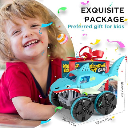 MaxTronic Remote Control Car Amphibious 2.4 GHz 4WD 1:14 Scale All-Terrain Waterproof Remote Control Monster Truck RC Boat Shark Car Toys for 3-12 Years Old Boys Girls