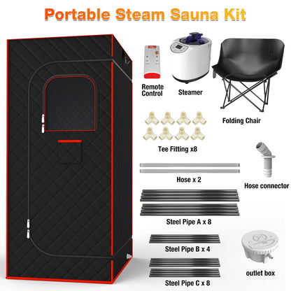 AgiiMan Portable Sauna Box - Home Steam Sauna, 3L Steamer, Folding Chair, Remote Control, Red, 2.6'x 2.6' x 5.9'