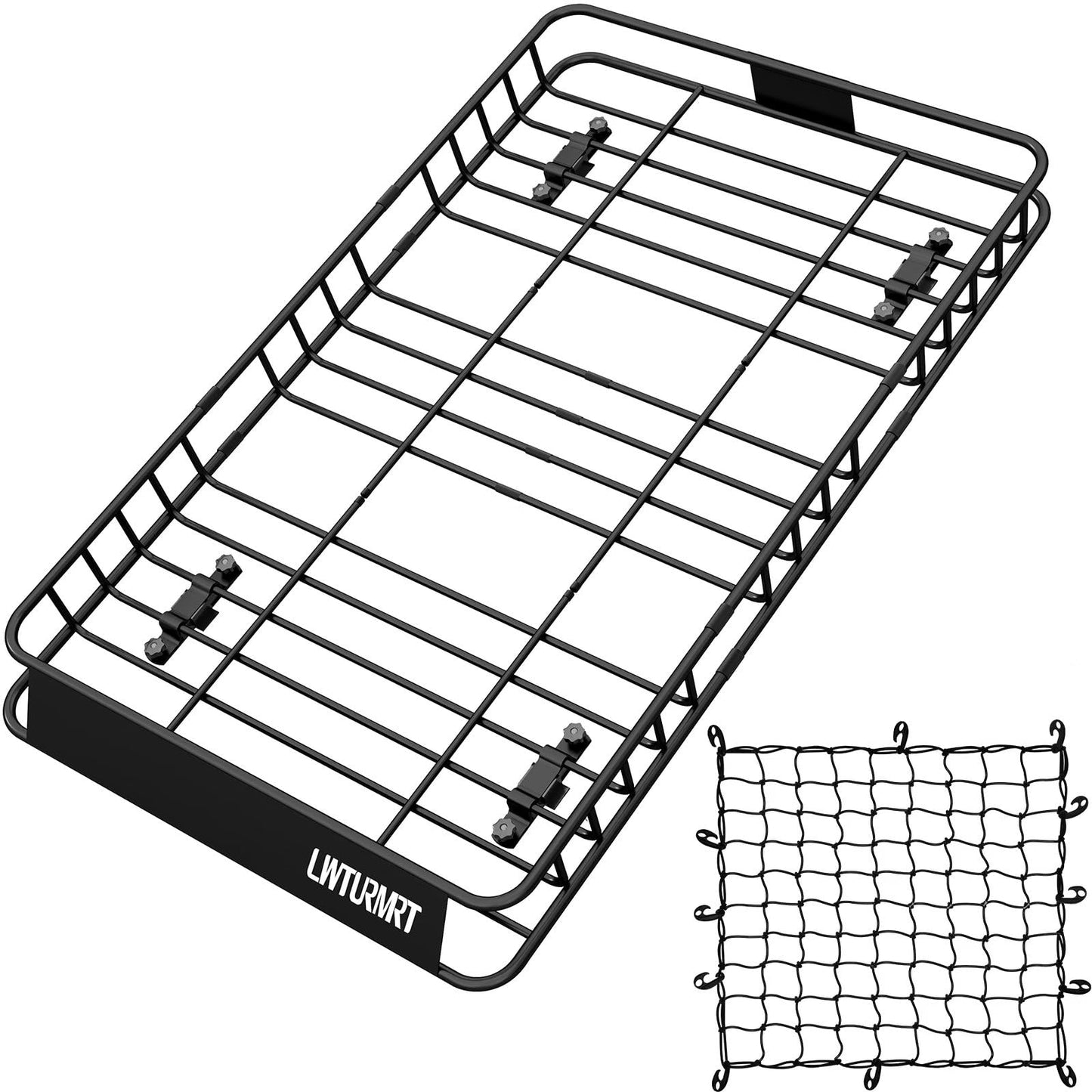 LWTURMRT 64 x 39 Inch Universal 300LB Heavy Duty Roof Rack Cargo with Cargo Net, Car Top Luggage Holder Carrier Basket for SUV,Truck or RV Camping Storage Steel Construction