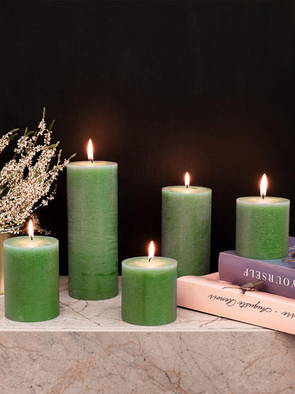 CANDWAX 3x4 inch Grass Green Pillar Candles Set of 3 - Unscented Dripless Rustic Grass Green Candles for Weddings, Centerpieces, Home Décor, Party Decorations