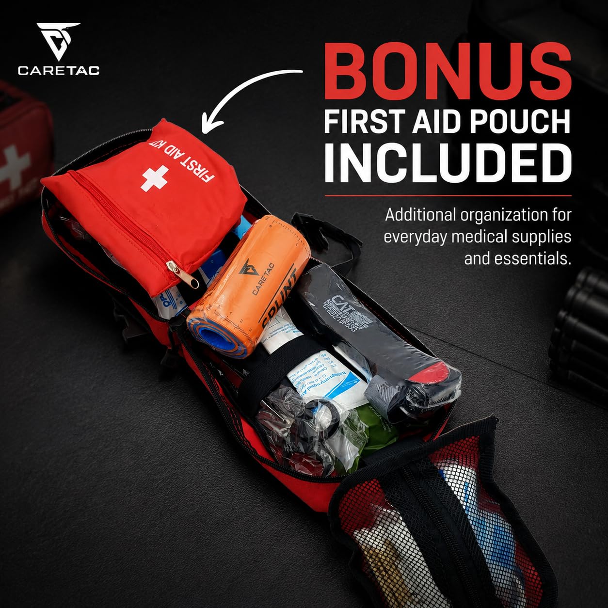 CareTac IFAK Trauma & First Aid Kit with CAT Gen 7 Tourniquet – Military-Grade Tactical Medical Kit Includes Israeli Bandage, Chest Seal, Splint & CPR Mask for Bleed Control, Gunshot Wounds & More