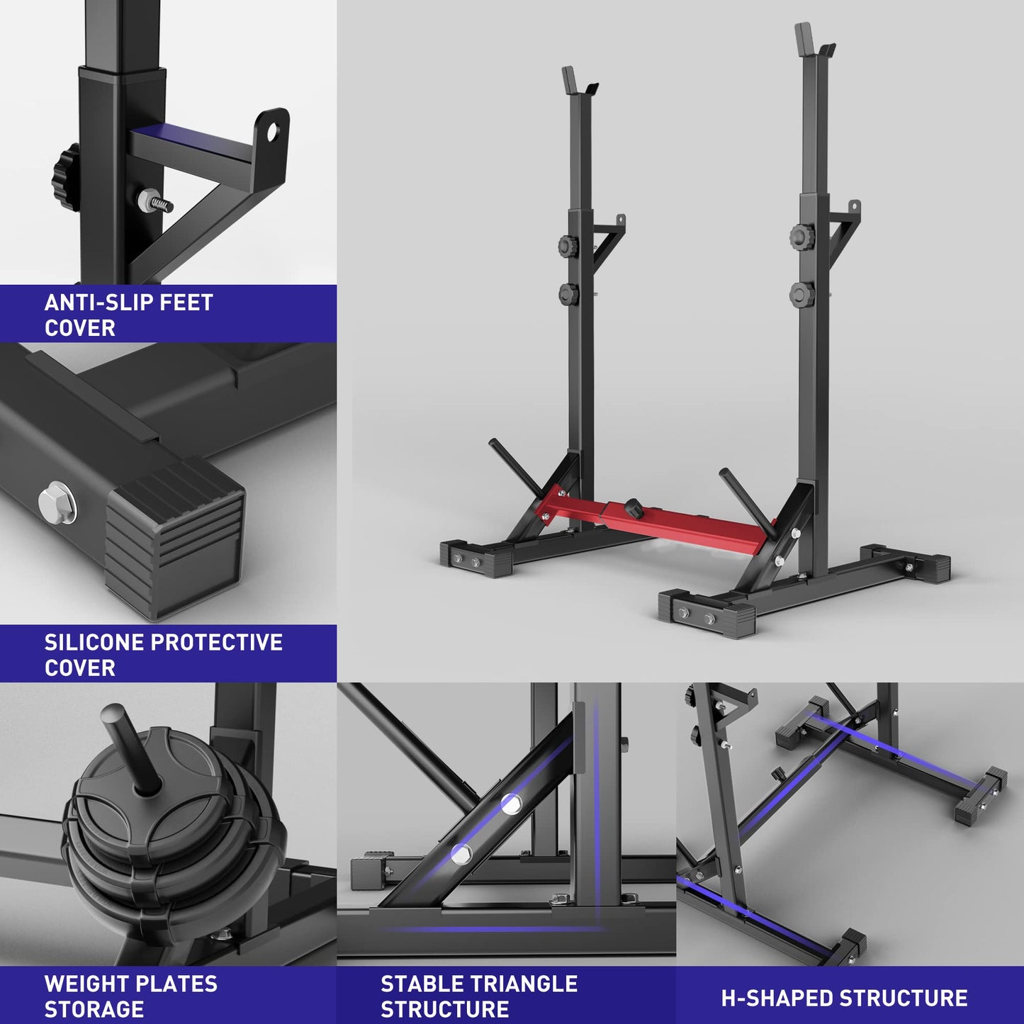 Holleyweb Squat Rack Stand Adjustable Barbell Stand Rack Bench Press Rack Multi-Function Strength Weight Rack Home Gym, Red, 42 inches (A-YD11010)