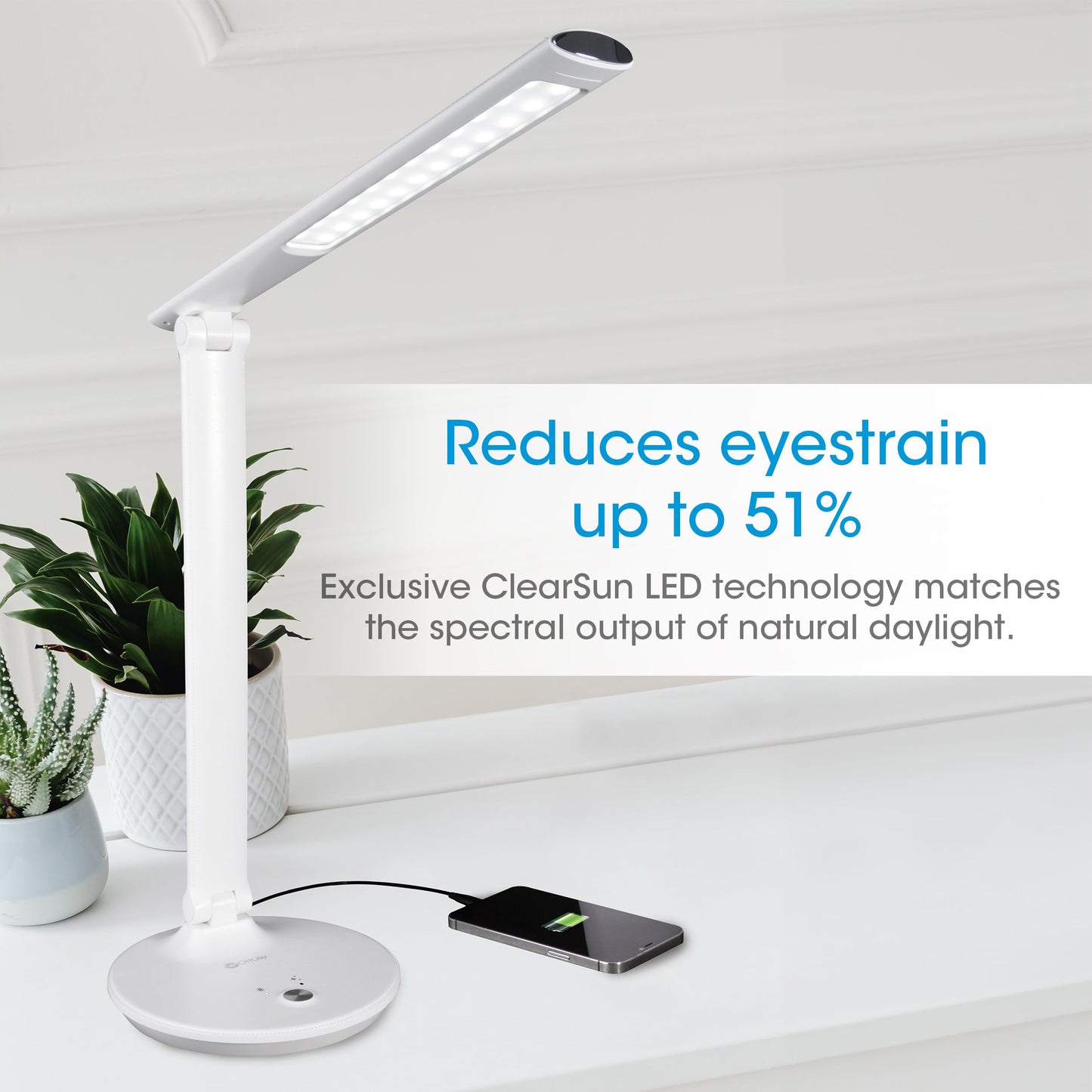 OttLite Desk Lamp with USB Charging & Good Housekeeping Sanitizing Light, LED Desk Lamp, Book & Reading Lights, Touch Activated, Flexible Neck, Stand & Desk Light for Home Office