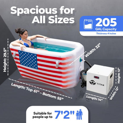 Ice Bath Pro Cold Plunge Tub and 1/3 HP 825W Chiller with Wi-Fi Control, UV Sanitation, 2-Year Warranty, U.S.-Based Support, Portable Ice Bath with Angled Backrest, Pump & Filter-Cools to 37°F-US Flag
