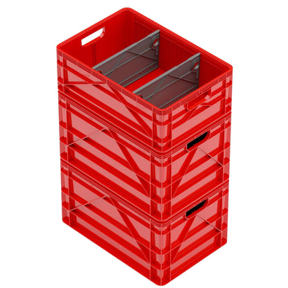 SIDIO Crate Basic Pack - 2 Full-Size & 1 Half-Size Heavy Duty Stackable Storage Bins, Totes and Containers with Dividers - Durable Plastic Organizer for Home, Office, Garage, and Outdoor Use