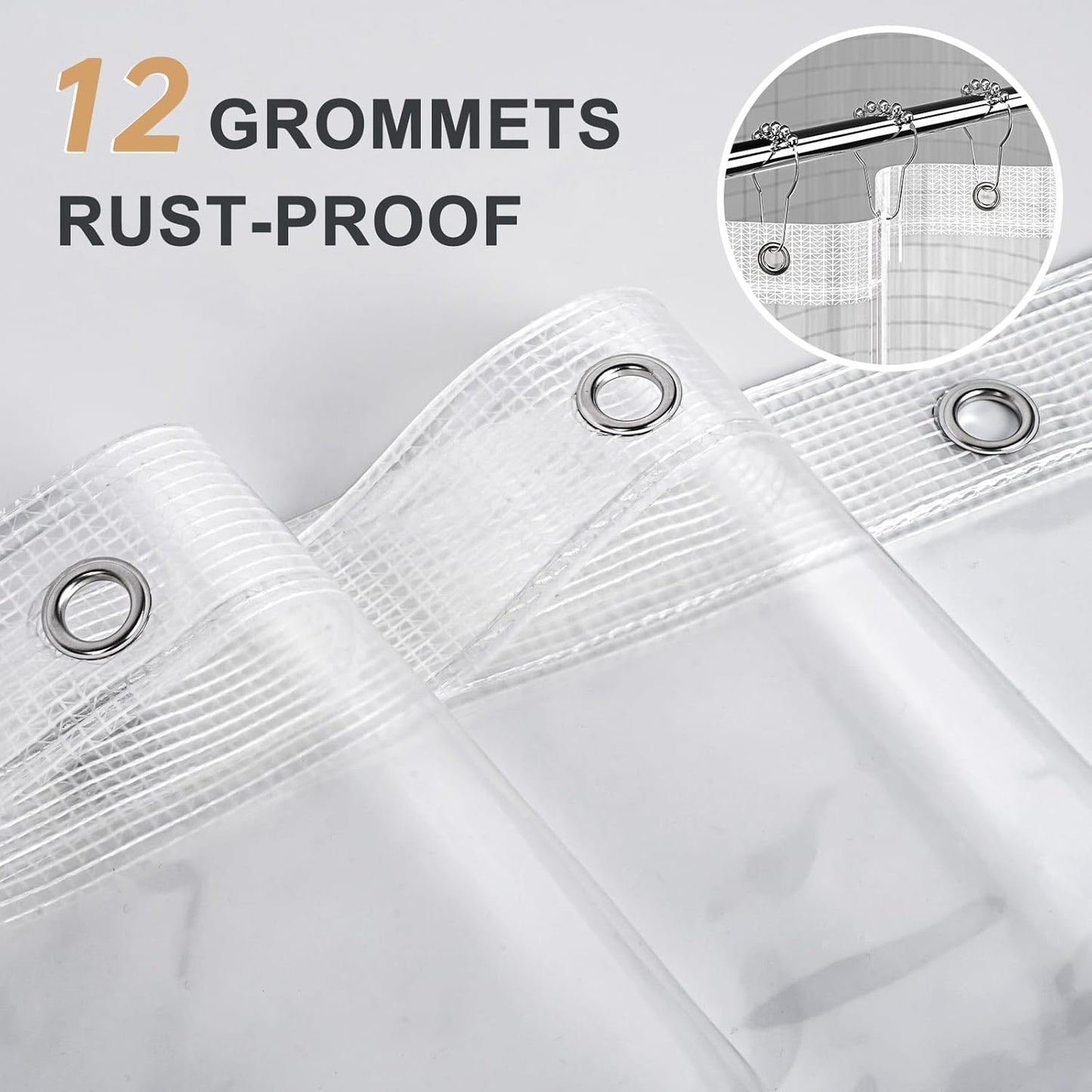 AmazerBath Heavy Duty Shower Curtain Liner - 12 Gauge Clear 72 x 72 Inches with 3 Weights & Grommets
