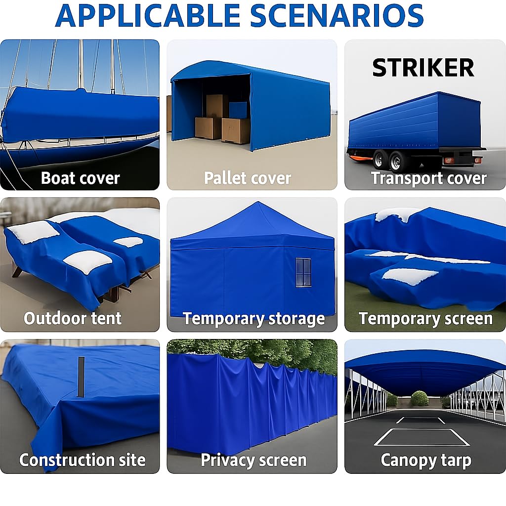 Striker – All Purpose PE Cover with UV Protection, Rust-Resistant Grommets, and Rope-Reinforced Edges (Blue, 40' x 60')