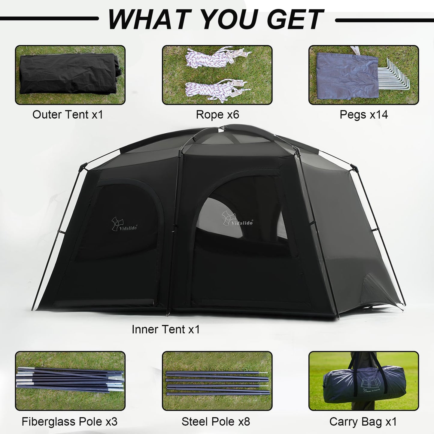 Vidalido Tents，6-8 Person Camping Tent with Extended Vestibule，2 Room Weather Resistant Family Tents，Easy Install Waterproof Outdoor Tent for Backpacking and Camping Hiking