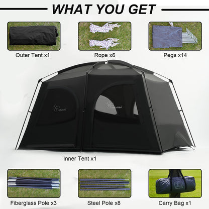 Vidalido Tents，6-8 Person Camping Tent with Extended Vestibule，2 Room Weather Resistant Family Tents，Easy Install Waterproof Outdoor Tent for Backpacking and Camping Hiking