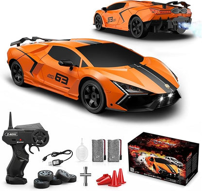 RC Drift Car 1:16 Remote Control Car 2.4Ghz High Speed RC Cars 4WD Racing Sport Toy Cars with LED Lights Spray Drifting Tires 2 Batteries for Kids Boys Girls Adults Birthday Christmas