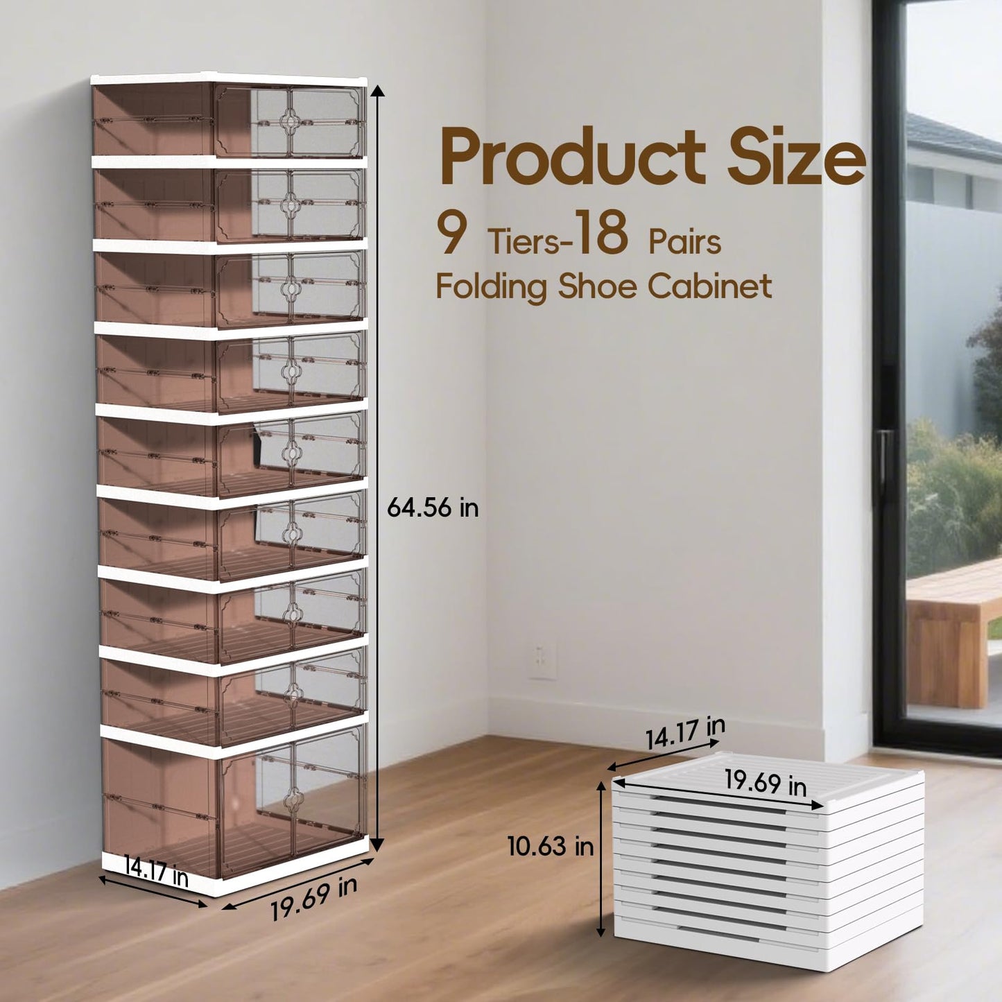 Dollate Foldable Shoe Rack with Clear Magnetic Doors,Portable Shoe Organizer Storage Cabinet on Wheels No Assembly,Large Sneaker Cabinet Bins for Living Room, Cloakroom, Entryway