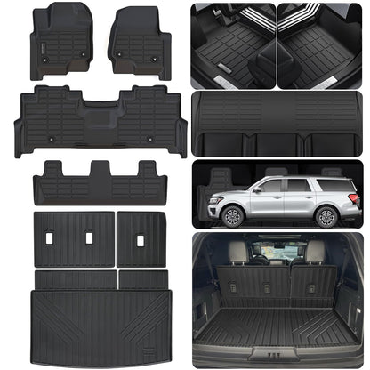 LJWAITO for 2018-2024 Ford Expedition MAX 8 Seats (2nd Row Bench Seat) Floor Mats with Cargo Liners & Backrest Mat,TPE All Weather Protection Full Set Automotive Accessories