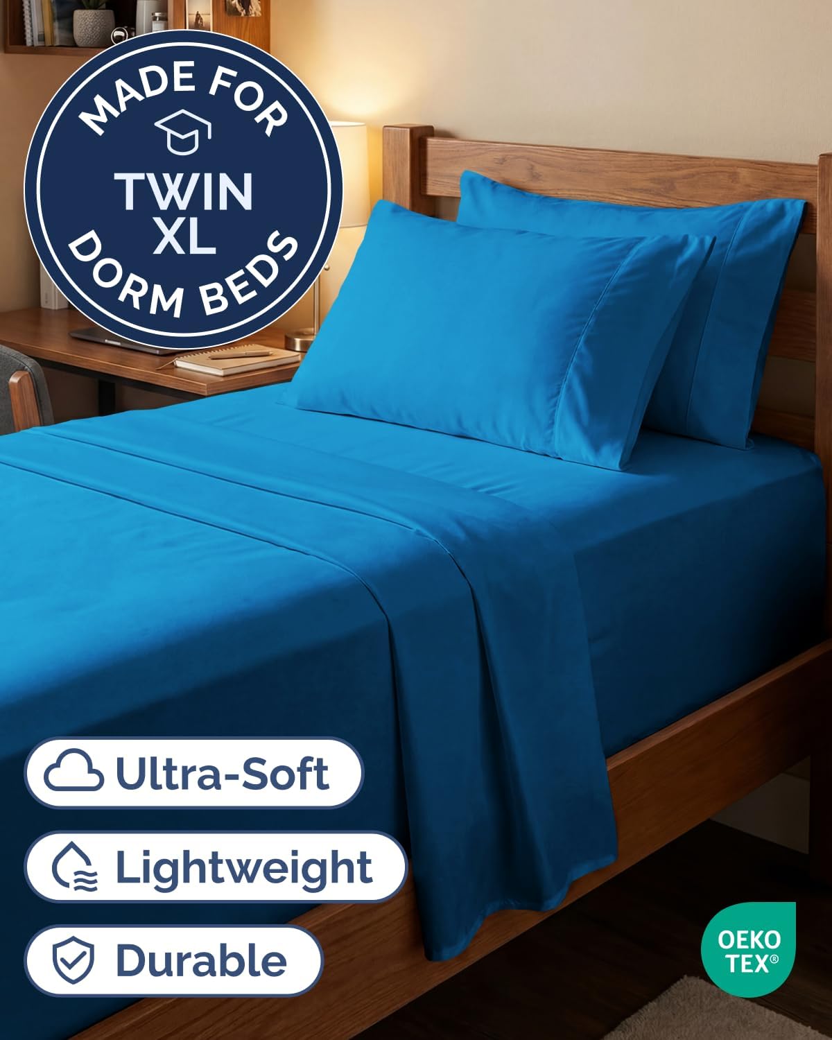 Skiennix Extra Deep Twin XL Sheet Set - 4-Piece Breathable Cooling Bedding - Soft, Wrinkle-Free Royal Blue
