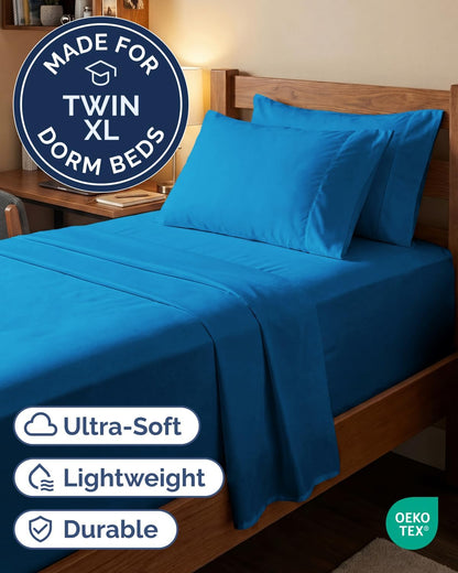 Skiennix Extra Deep Twin XL Sheet Set - 4-Piece Breathable Cooling Bedding - Soft, Wrinkle-Free Royal Blue