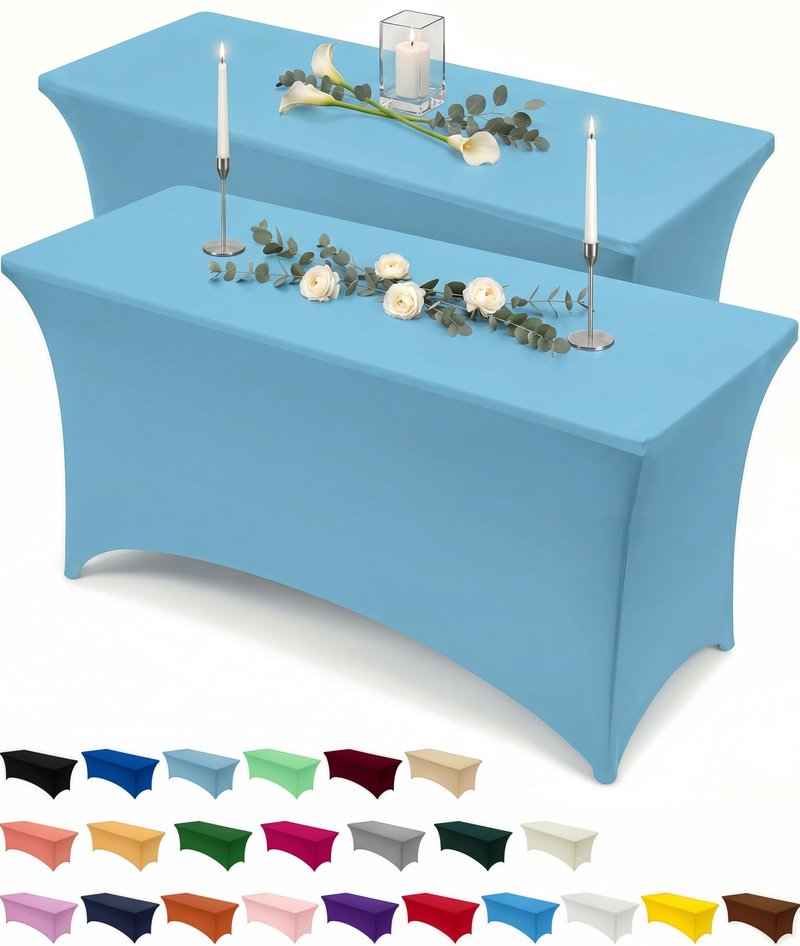 Utopia Kitchen Spandex Tablecloth 2 Pack [6FT, Blue Mist] Tight, Fitted, Washable and Wrinkle Resistant Stretch Rectangular Patio Table Cover for Event, Wedding, Banquet & Parties [72Lx30Wx30H Inch]