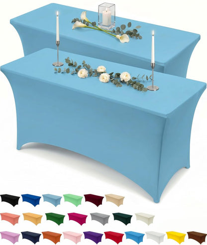 Utopia Kitchen Spandex Tablecloth 2 Pack [6FT, Blue Mist] Tight, Fitted, Washable and Wrinkle Resistant Stretch Rectangular Patio Table Cover for Event, Wedding, Banquet & Parties [72Lx30Wx30H Inch]