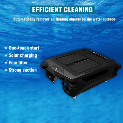 Solar Pool Skimmer with 2500Mha Battery/Large Capacity Debris Basket, Automatic Pool Cleaner, Dual Mode Cleaning, Intelligent Route Planning