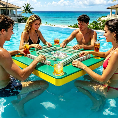 Floating Mahjong Table for Pool, No Assembly EVA Water Game Table Tray, Portable Swimming Pool Hot Tub Floating Board Game Table for Adults, Card Poker Domino Mahjong Game Summer Party Supplies
