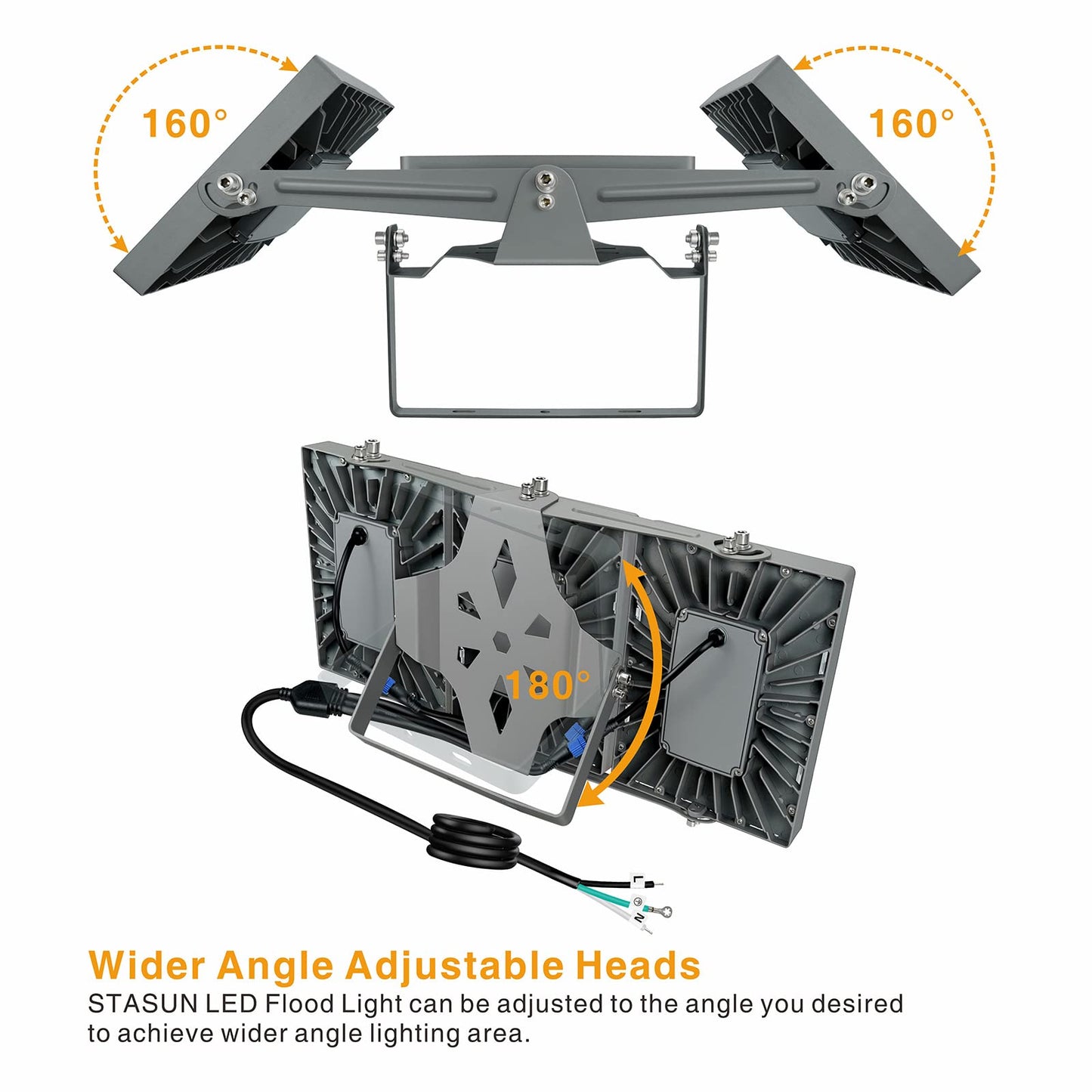 STASUN LED Flood Light Outdoor, 300W 27000lm Outdoor Lighting with 330° Lighting Angle, 5000K, 3 Adjustable Heads, IP66 Waterproof LED Exterior Security Area Lights for Yard, Stadium, Parking Lot