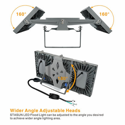 STASUN LED Flood Light Outdoor, 300W 27000lm Outdoor Lighting with 330° Lighting Angle, 5000K, 3 Adjustable Heads, IP66 Waterproof LED Exterior Security Area Lights for Yard, Stadium, Parking Lot