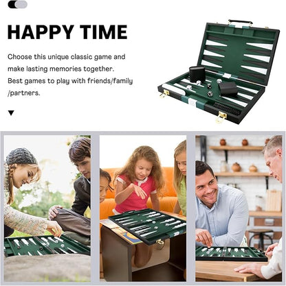 Backgammon Set - Classic Board Game with Premium Leather Case - Portable Travel Strategy Backgammon Game Set for Adults Kids - Suitable as (15inch Black)
