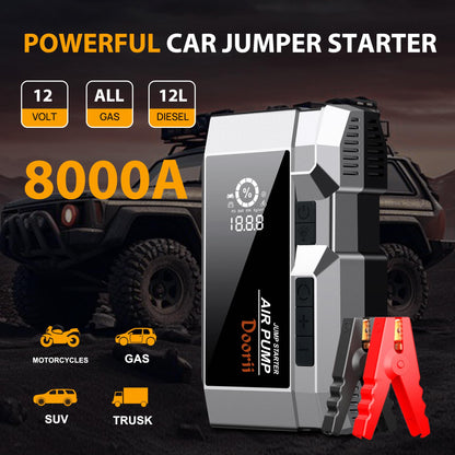 Doorii 8000A Car Jumper Starter Portable with PD65W USB-C Charging(in/Out), 11-in-1 Jump Starter with Air Compressor, 150PSI Tire Inflator for Up to All Gas/12L Diesel