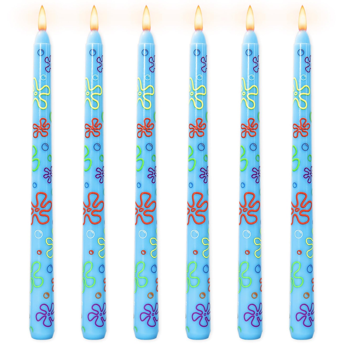 JarThenaAMCS 6Pcs Sponge Birthday Party Taper Candles 10 Inch Decorative Candles Long Unscented Candle Sticks for Sponge Fans Party Decor