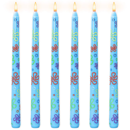 JarThenaAMCS 6Pcs Sponge Birthday Party Taper Candles 10 Inch Decorative Candles Long Unscented Candle Sticks for Sponge Fans Party Decor