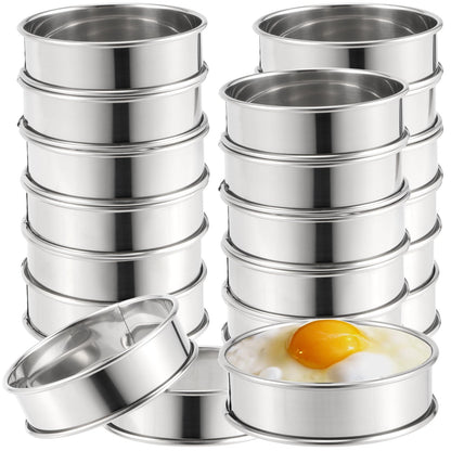 JOIKIT 20 PCS 4 Inch English Muffin Rings, Double Rolled Tart Rings, 304 Nonstick Stainless Steel Crumpet Rings Metal Round Ring Molds for Home Baking, Food Making