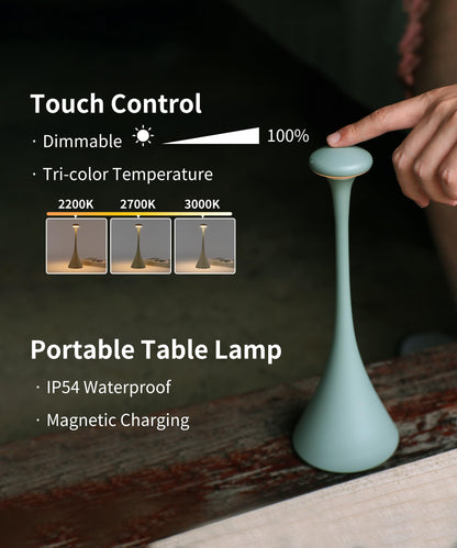 UBIQUA Rechargeable Cordless Table Lamp, Cordless Table Lamps Rechargeable with Touch Controls, Table Lamps for Indoor and Outdoor, LED Lamp with Dimmer, 2200-3000 K, Height 11.5 Inches, Green