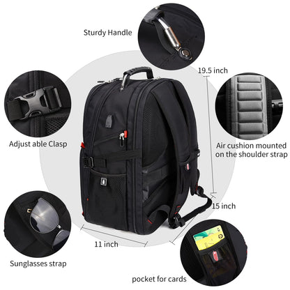 SHRRADOO Extra Large 50L Travel Laptop Backpack with USB Charging Port, College High School Backpack Airline Approved Business Work Bag Fits 17 Inch Computer for Men Women