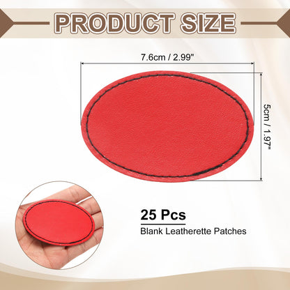 MECCANIXITY Blank Leatherette Patches, 3x2 Inch Oval Faux Leather Hats Patches with Adhesive Iron-on Heat Press Laserable Rustic for Hats DIY Fabric Repair Sew(Red, Pack of 60)