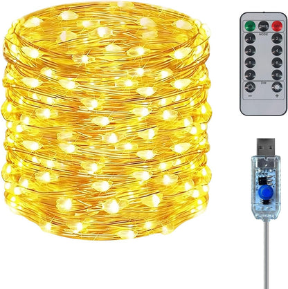 Twinkle Fairy Lights - 33ft 100 LED Waterproof String Lights with Remote & Timer | Warm White for Bedroom, Party & Christmas Decor