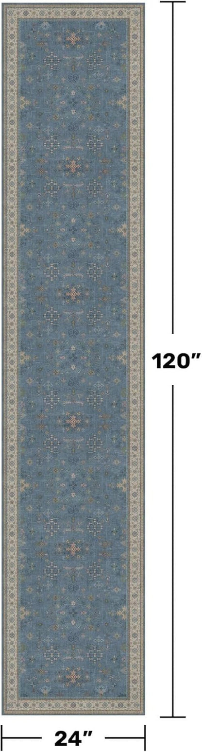 Hazo Haus Non-Slip 10ft Long Hallway Runner Rug - Washable & Waterproof Blue 2x10 Kitchen Mat | Modern Boho Design