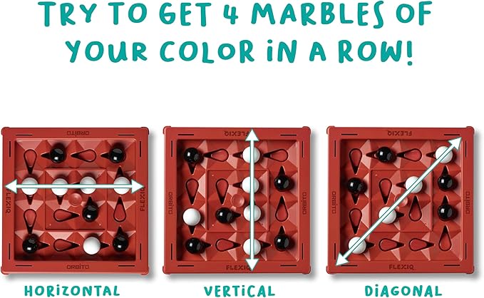 Orbito from Flex IQ 2 Player Strategy Games for Family Gatherings Great for Kids Games Includes 1 Game Board with Orbito Button 8 White Marbles and 8 Black Marbles