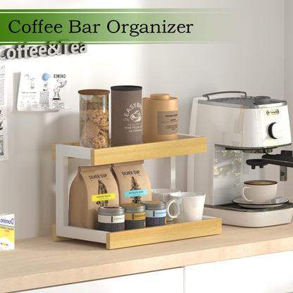 MARTY 2 Tier Spice Rack Organizer for Countertop, 15.8''L Coffee Station/Bathroom Organizer Countertop, Counter Shelf Desktop Storage Organizer for Kitchen, Bedroom, Office (Black)