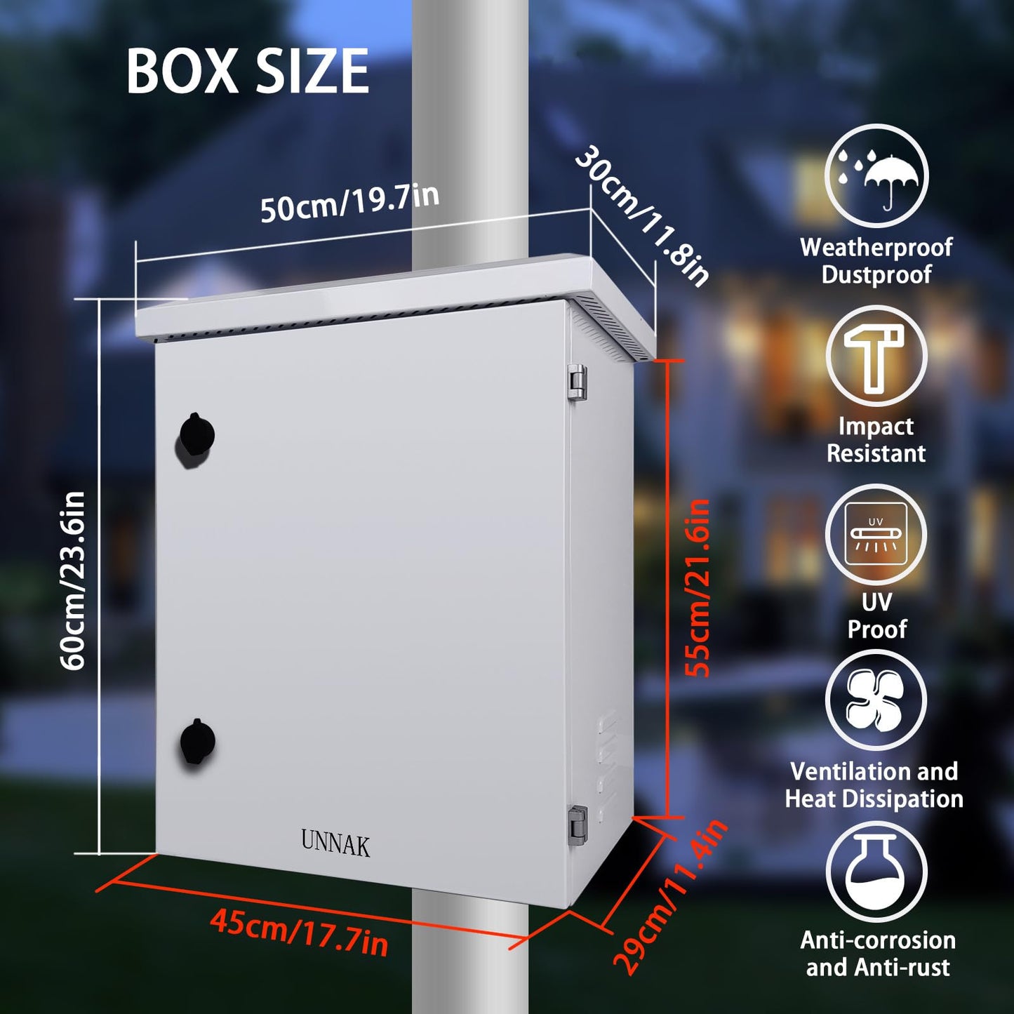Outdoor nema Enclosure Electrical Box - 23.6x19.7x11.8 Weatherproof Network Exterior Box Ventilated Enclosure hinged Outdoor Galvanized Electrical Ventilation Design(600 * 500 * 300mm)