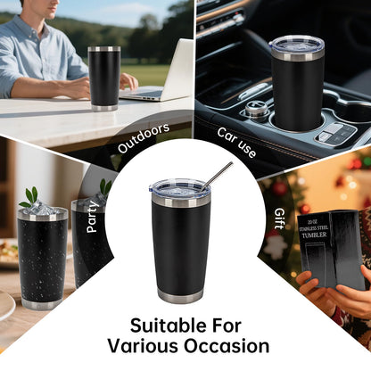 IEOVIEE 32 Pack, 20oz Stainless Steel Bulk Tumblers with Lids and Straws, Double Wall Insulated Travel Coffee Mug, Durable Powder Coated Tumbler Bulk Cup for Cold and Hot Drinks(Black)