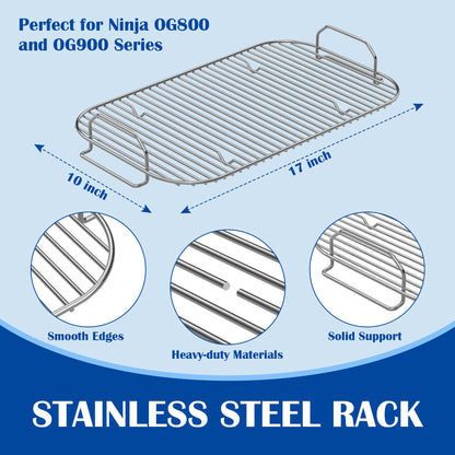 SafBbcue Griddle Plate & Smoke Rack for Ninja Woodfire Pro Connect XL Grill Ninja OG951 OG850 Grill Accessories, XSKGRIDLXL Flat Top Plate & XSKRSTRKXL Roast Rack for Woodfire OG800/900 Series