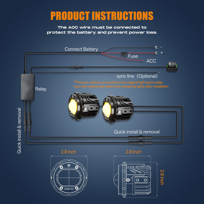 Future Eyes Motorcycle LED Fog Lights, 120W Auxiliary Driving Spotlight, High/Low Beam, Waterproof Off-Road Lights for Night Riding, ATV, UTV, and Motorcycle Headlights